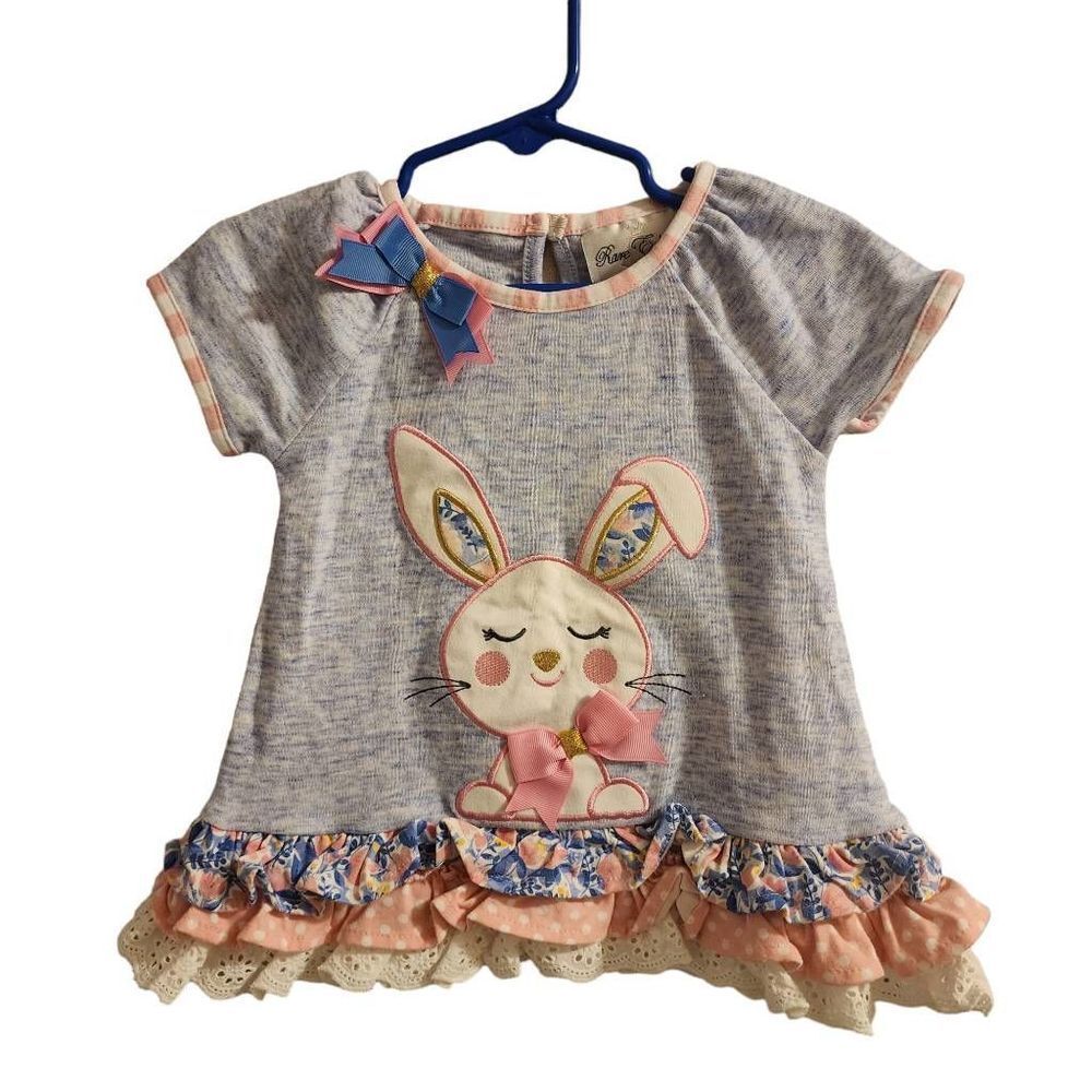 Rare Editions Baby Bunny Ruffled Blue Heathered Top Size 18 Months